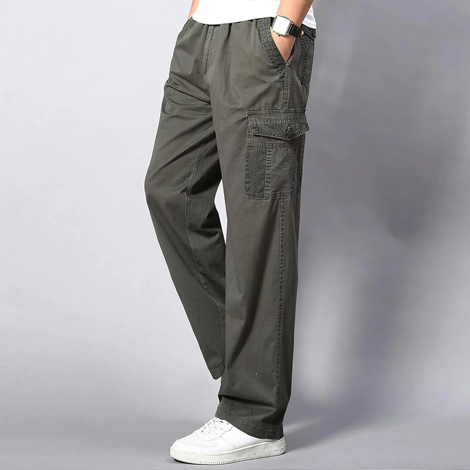 Cargo Work Pants for Men Relaxed-Fit Ripstop Lightweight Trousers Casual Outdoor Hiking Bottom Pant with Multi Pocket