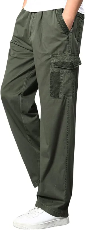Cargo Work Pants for Men Relaxed-Fit Ripstop Lightweight Trousers Casual Outdoor Hiking Bottom Pant with Multi Pocket