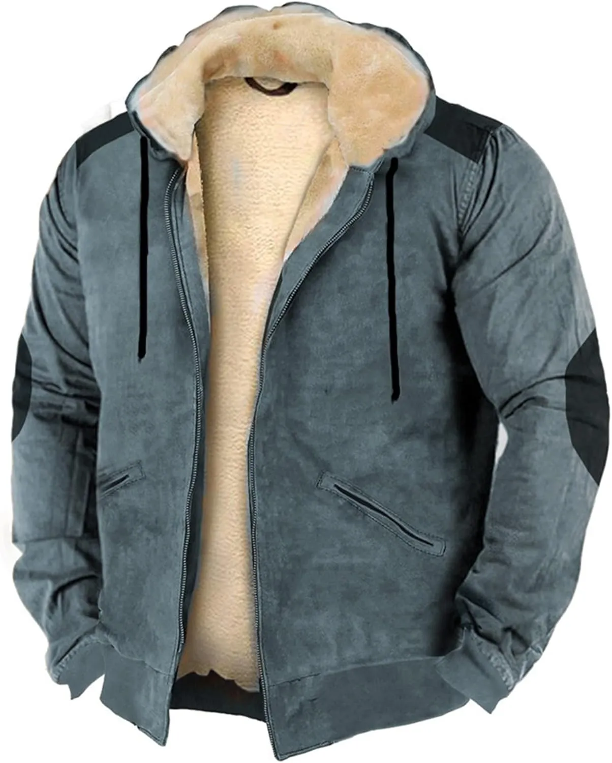 Casual Thicken Hooded Jackets for Men Retro Winter Zip Up Heavyweight Hoodies Fleece Sherpa Lined Warm Coat Outerwear