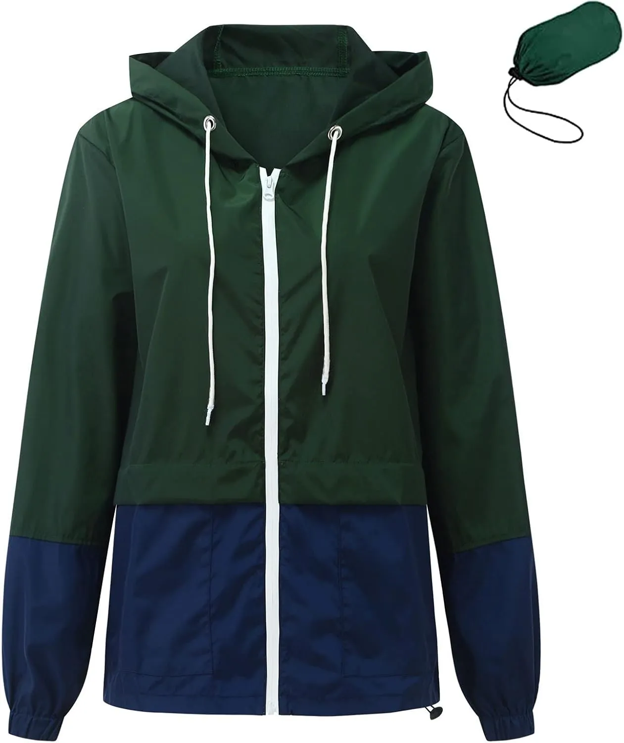Cdiecer Women's Raincoat Waterproof Windbreaker Hoodie Sunscreen Zipper Jacket Lightweight Outdoor Hiking Color Block Jacket