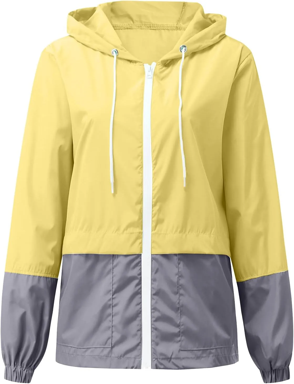 Cdiecer Women's Raincoat Waterproof Windbreaker Hoodie Sunscreen Zipper Jacket Lightweight Outdoor Hiking Color Block Jacket