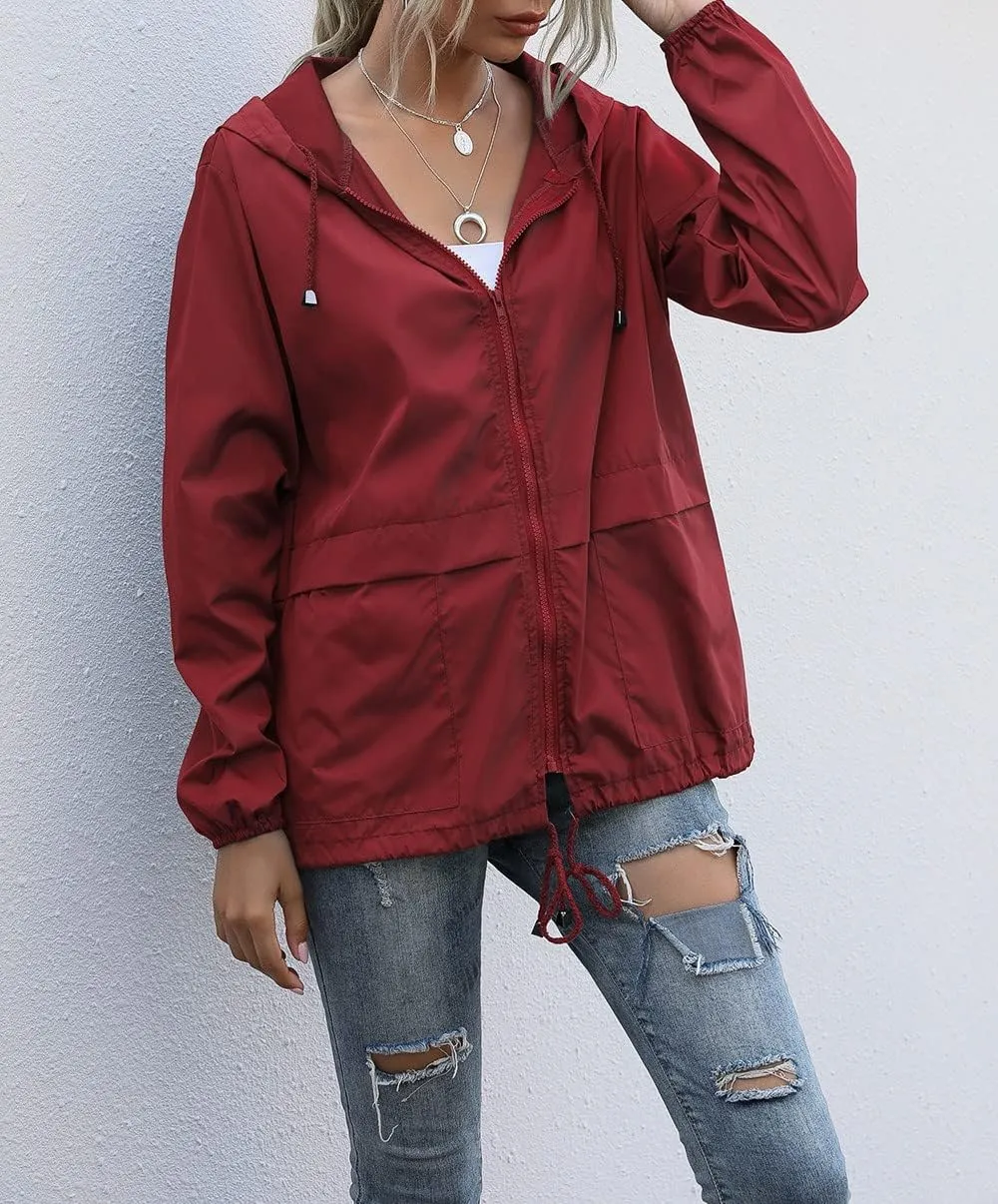Cdiecer Womens Waterproof Rain Jacket Lightweight Packable Raincoat Hooded Outdoor Sport Windbreaker with Pockets