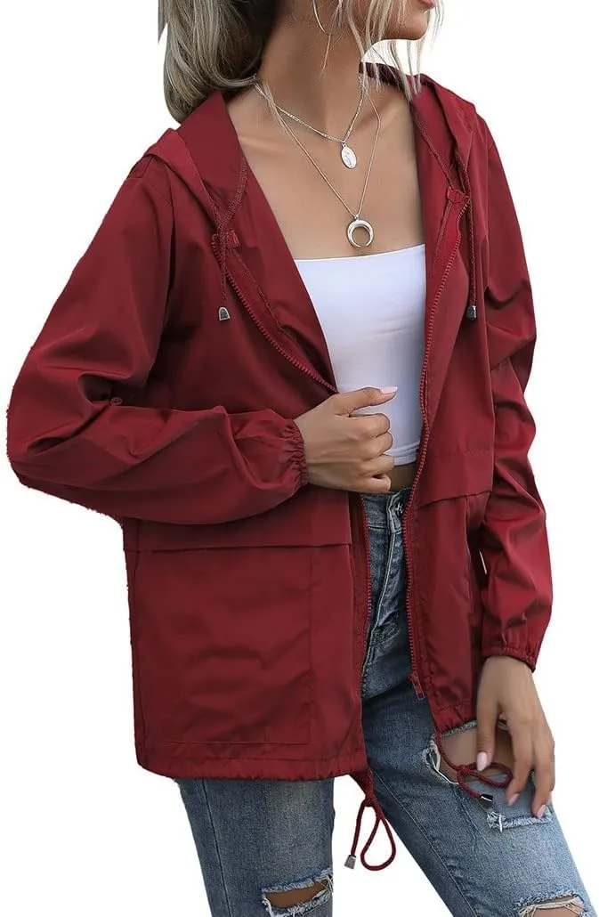 Cdiecer Womens Waterproof Rain Jacket Lightweight Packable Raincoat Hooded Outdoor Sport Windbreaker with Pockets