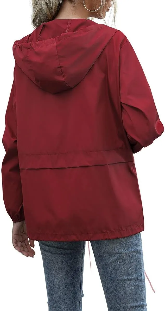 Cdiecer Womens Waterproof Rain Jacket Lightweight Packable Raincoat Hooded Outdoor Sport Windbreaker with Pockets
