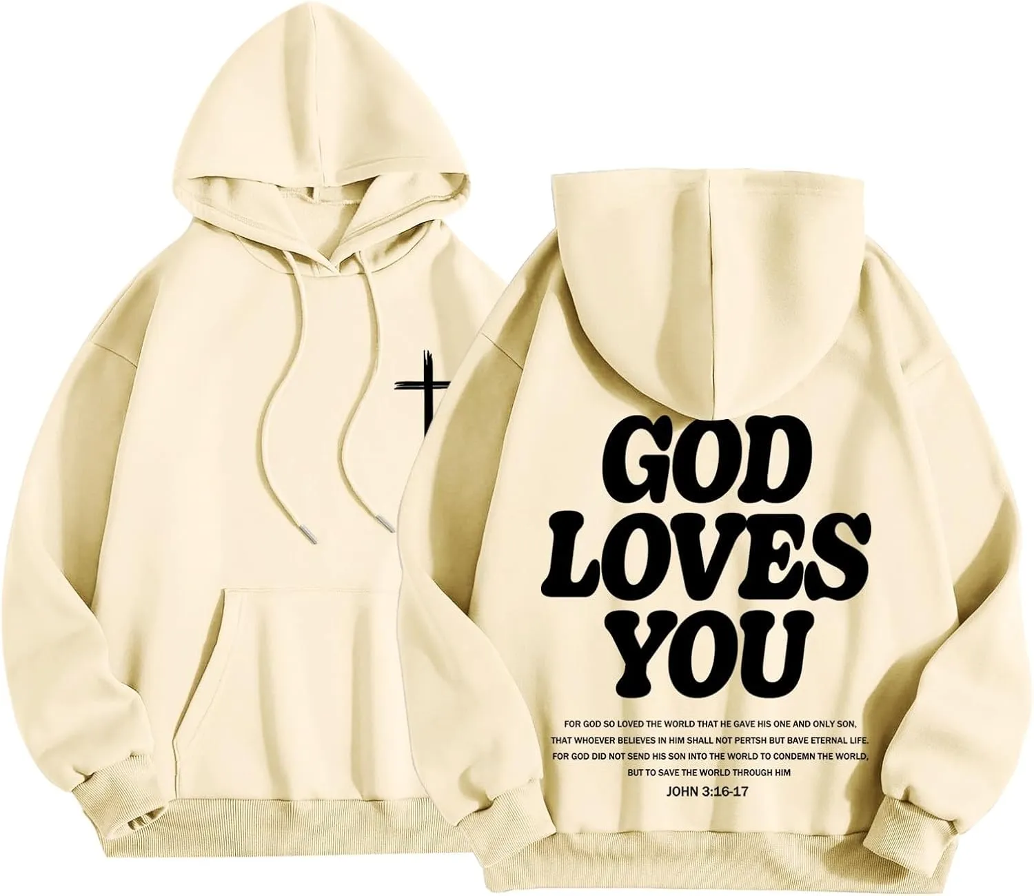 Christian Hoodie for Men God Loves You Letter Print Crewneck Causal Sweatshirt with Pocket Fall Drawstring Aesthetic Hoodies