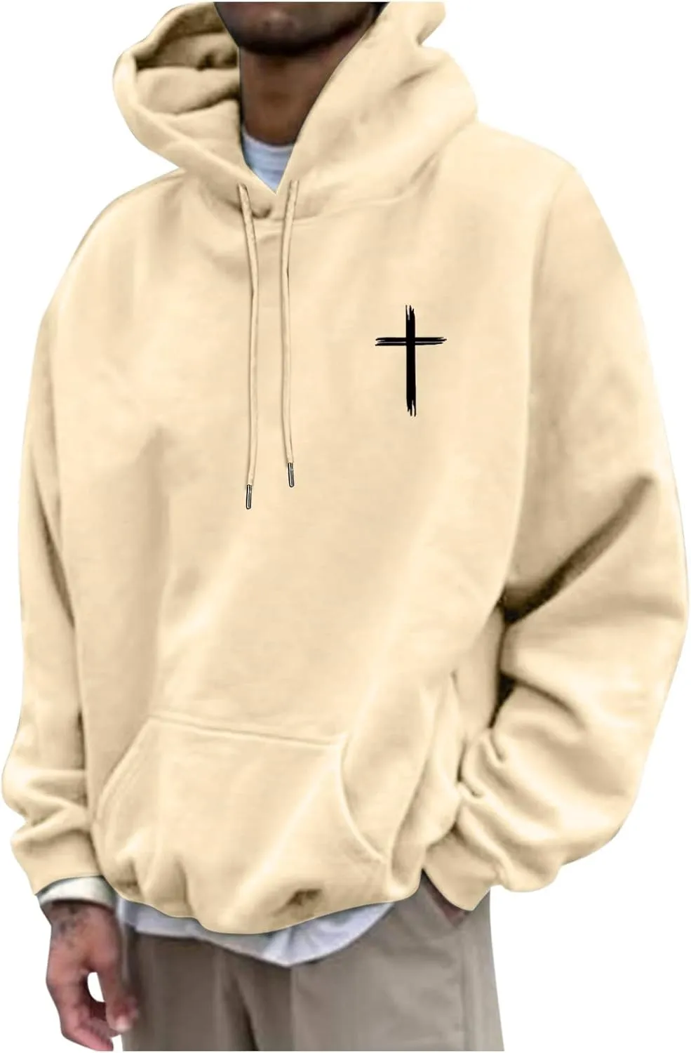 Christian Hoodie for Men God Loves You Letter Print Crewneck Causal Sweatshirt with Pocket Fall Drawstring Aesthetic Hoodies