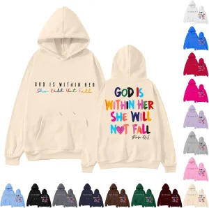 Christian Hoodies Women God Is Within Her She Will Not Fall Bible Verse Pullover Y2k Crewneck Sweatshirts Women