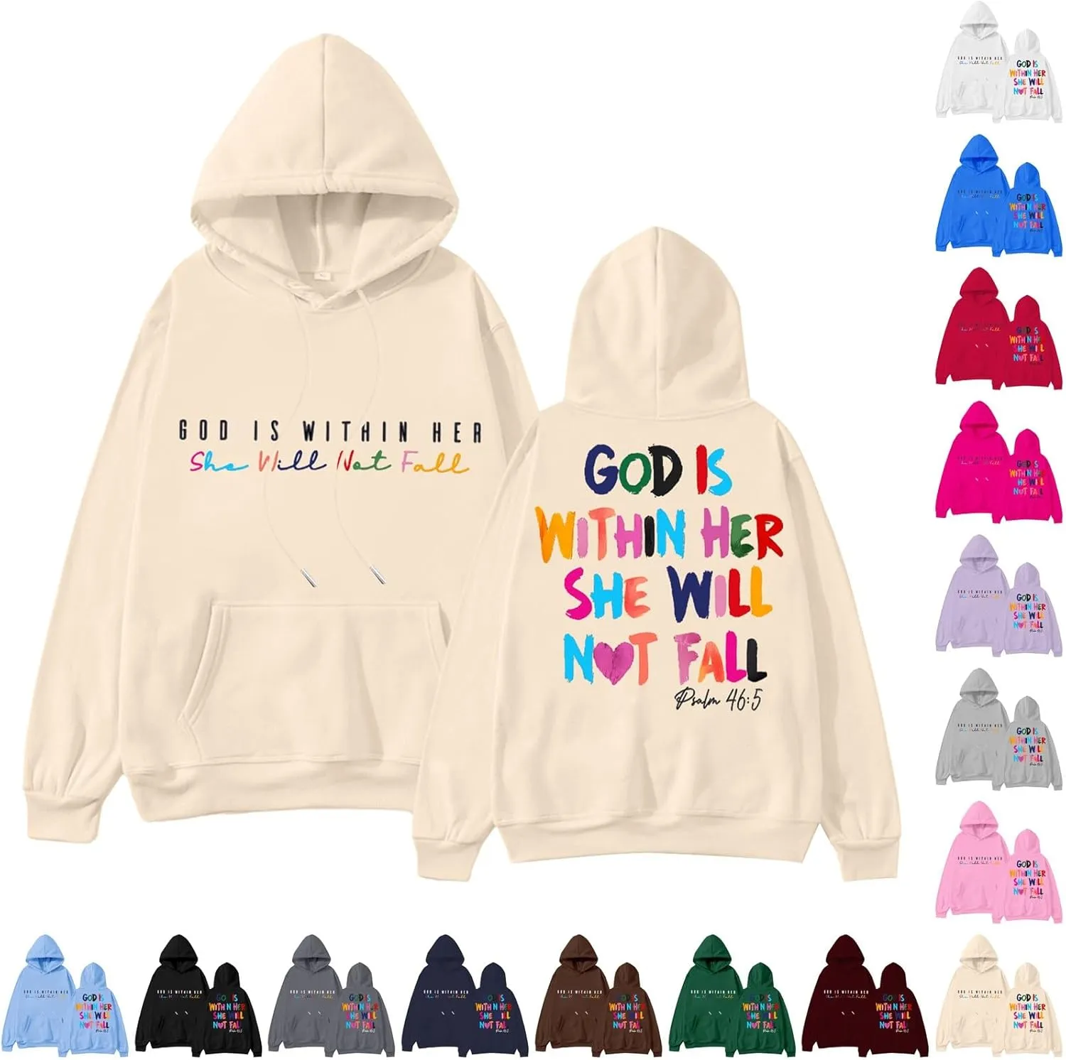 Christian Hoodies Women God Is Within Her She Will Not Fall Bible Verse Pullover Y2k Crewneck Sweatshirts Women