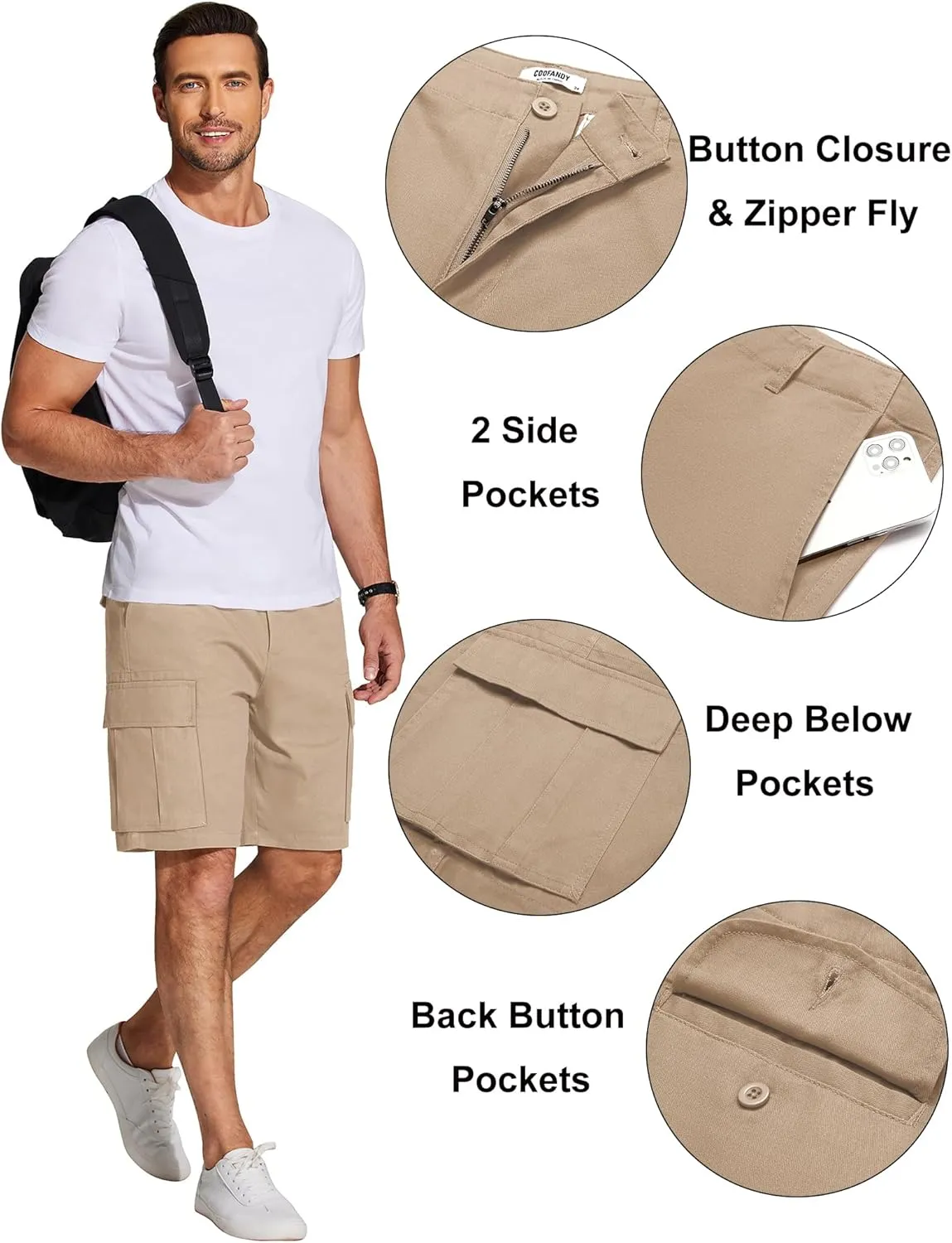 COOFANDY Men's Cargo Shorts Relaxed Fit Cotton Casual Shorts Stretch Outdoor Hiking Work Short with Multi Pockets