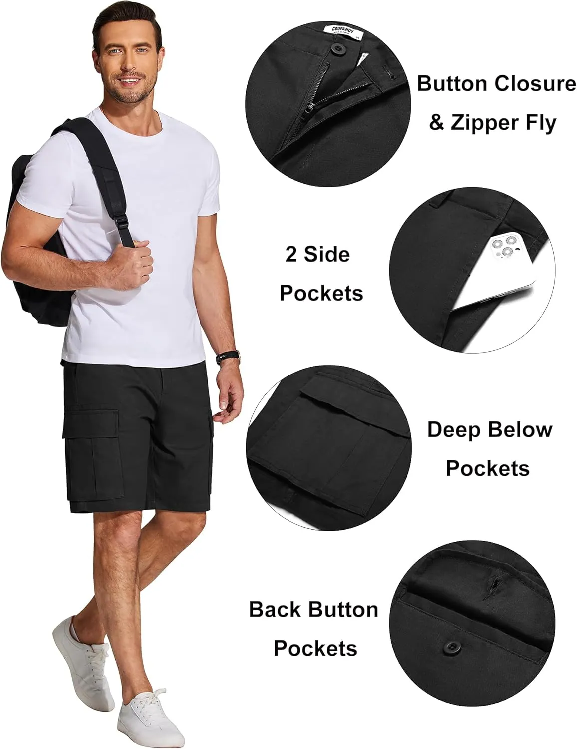 COOFANDY Men's Cargo Shorts Relaxed Fit Cotton Casual Shorts Stretch Outdoor Hiking Work Short with Multi Pockets