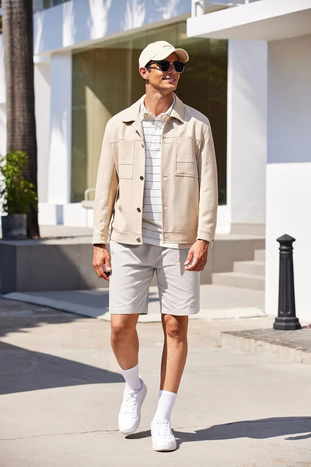 COOFANDY Mens Casual Elastic Waist Pull On Shorts Cotton Drawstring Relaxed Fit Summer Dress Shorts with Pockets