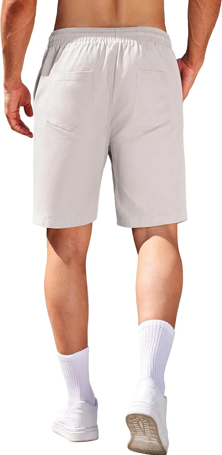 COOFANDY Mens Casual Elastic Waist Pull On Shorts Cotton Drawstring Relaxed Fit Summer Dress Shorts with Pockets
