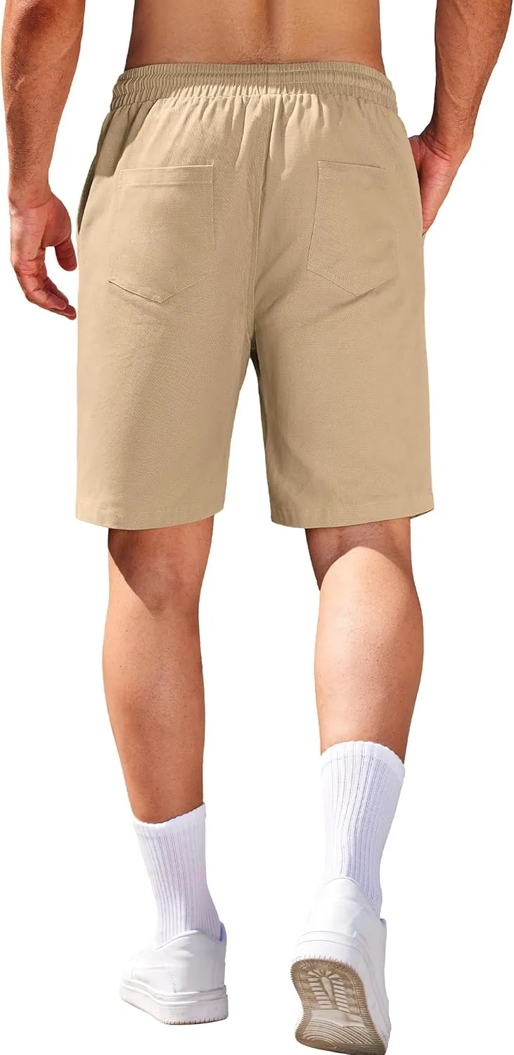 COOFANDY Mens Casual Elastic Waist Pull On Shorts Cotton Drawstring Relaxed Fit Summer Dress Shorts with Pockets