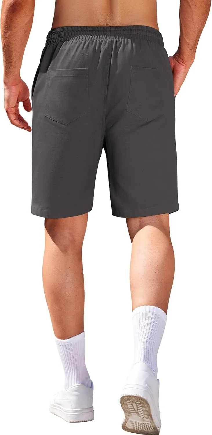 COOFANDY Mens Casual Elastic Waist Pull On Shorts Cotton Drawstring Relaxed Fit Summer Dress Shorts with Pockets