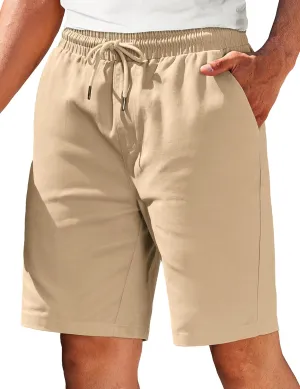 COOFANDY Mens Casual Elastic Waist Pull On Shorts Cotton Drawstring Relaxed Fit Summer Dress Shorts with Pockets