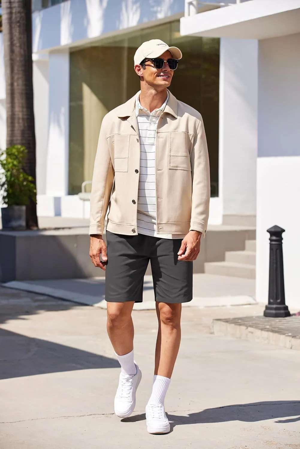 COOFANDY Mens Casual Elastic Waist Pull On Shorts Cotton Drawstring Relaxed Fit Summer Dress Shorts with Pockets
