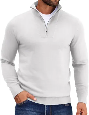 COOFANDY Mens Quarter Zip Pullover Quilted Pullover Casual Knit Long Sleeve Mock Neck Sweater Polo