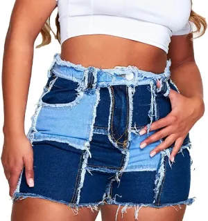 CORIRESHA Women's Plus Size High Waisted Ripped Denim Shorts Stretchy Distressed Short Jeans