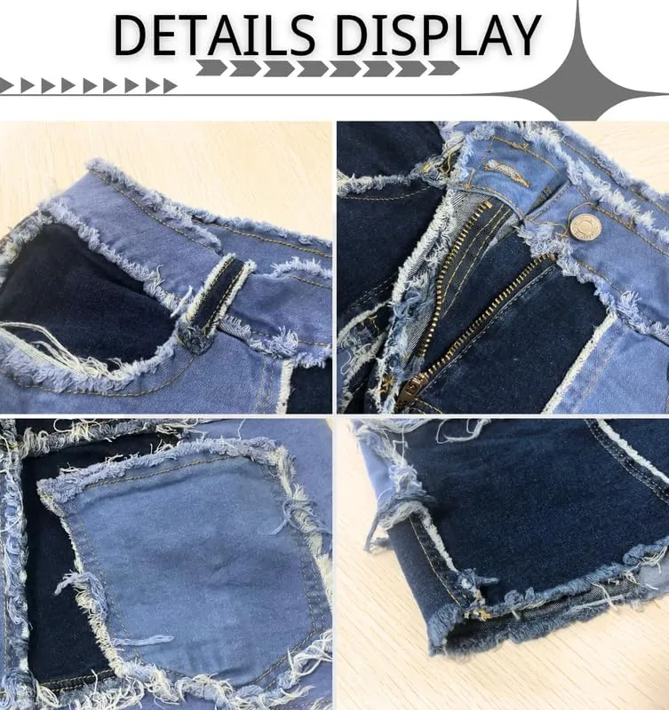 CORIRESHA Women's Plus Size High Waisted Ripped Denim Shorts Stretchy Distressed Short Jeans