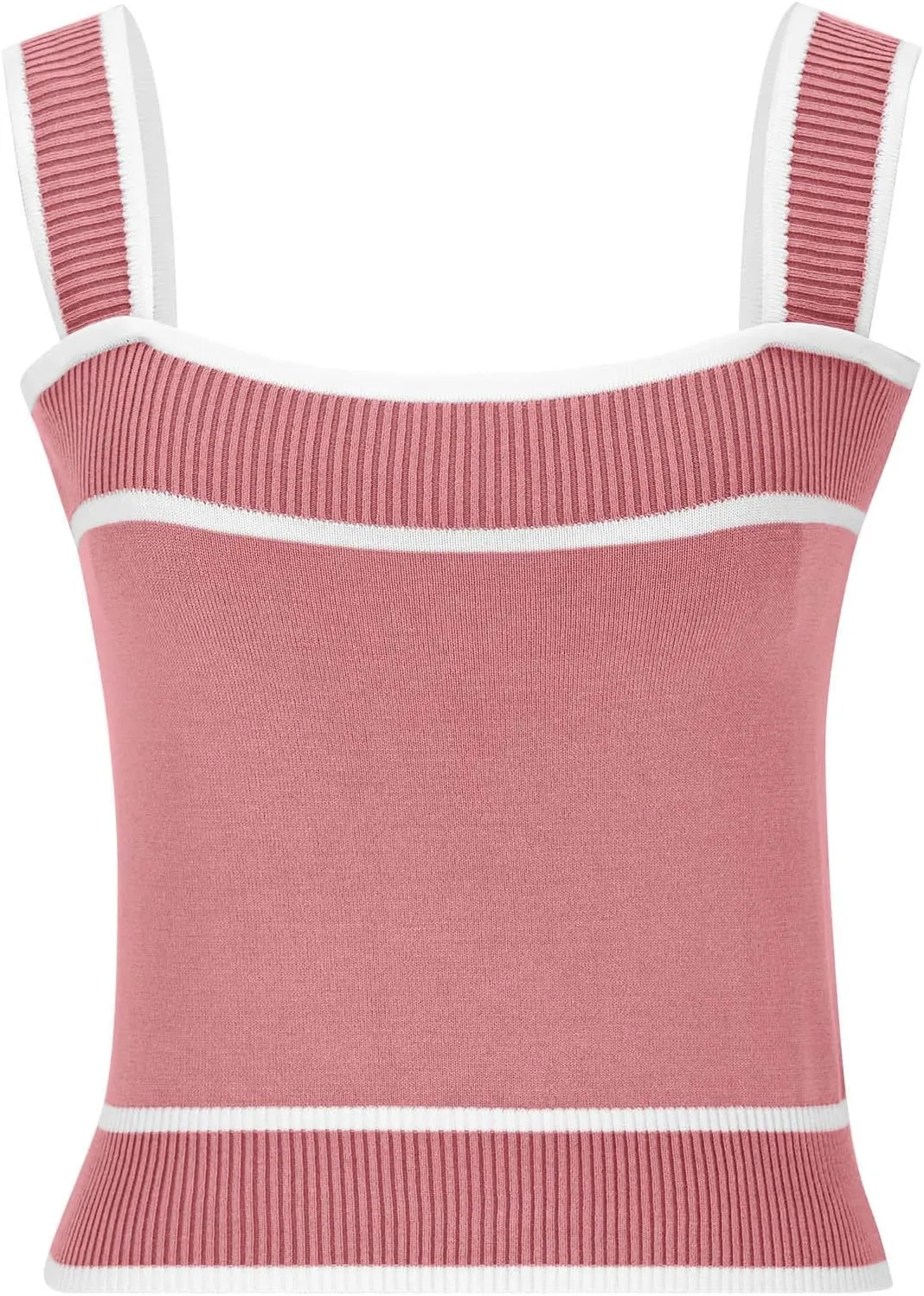 Crop Tank Tops for Women Contrast Color Soft Knit Camisole Contrast Color Square Neck Shirt Moisture Wicking Blouse