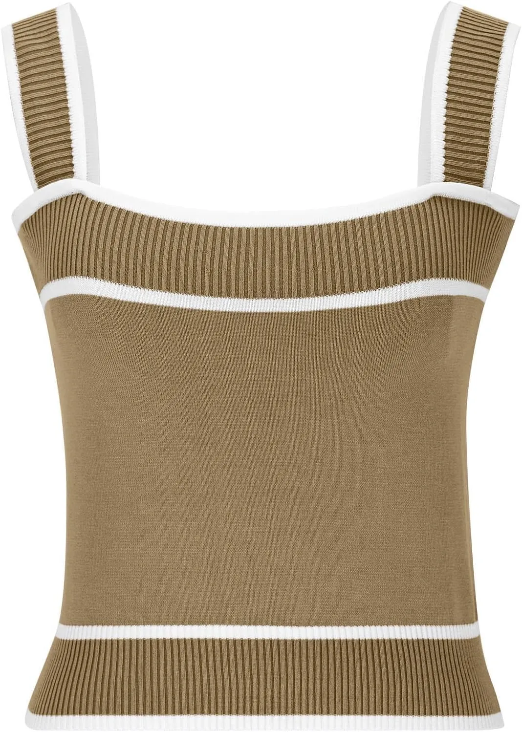 Crop Tank Tops for Women Contrast Color Soft Knit Camisole Contrast Color Square Neck Shirt Moisture Wicking Blouse