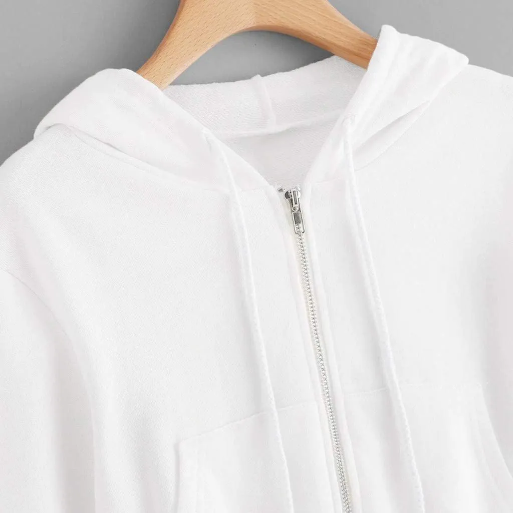 Cropped Hooded Sweatshirts for Women Fleece Full Zip Up Hoodies 90S Long Sleeve Y2k Clothes Jacket Top with Pockets