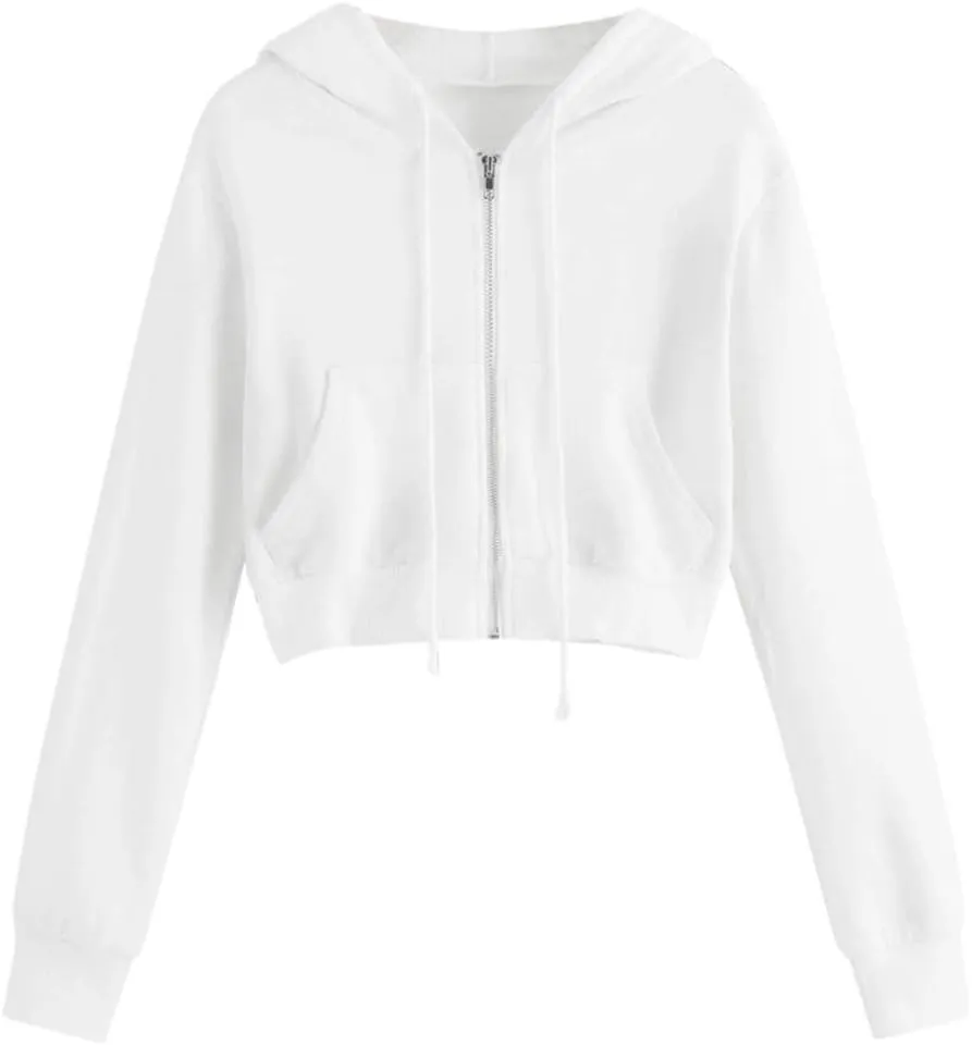 Cropped Hooded Sweatshirts for Women Fleece Full Zip Up Hoodies 90S Long Sleeve Y2k Clothes Jacket Top with Pockets