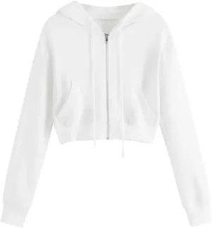 Cropped Hooded Sweatshirts for Women Fleece Full Zip Up Hoodies 90S Long Sleeve Y2k Clothes Jacket Top with Pockets