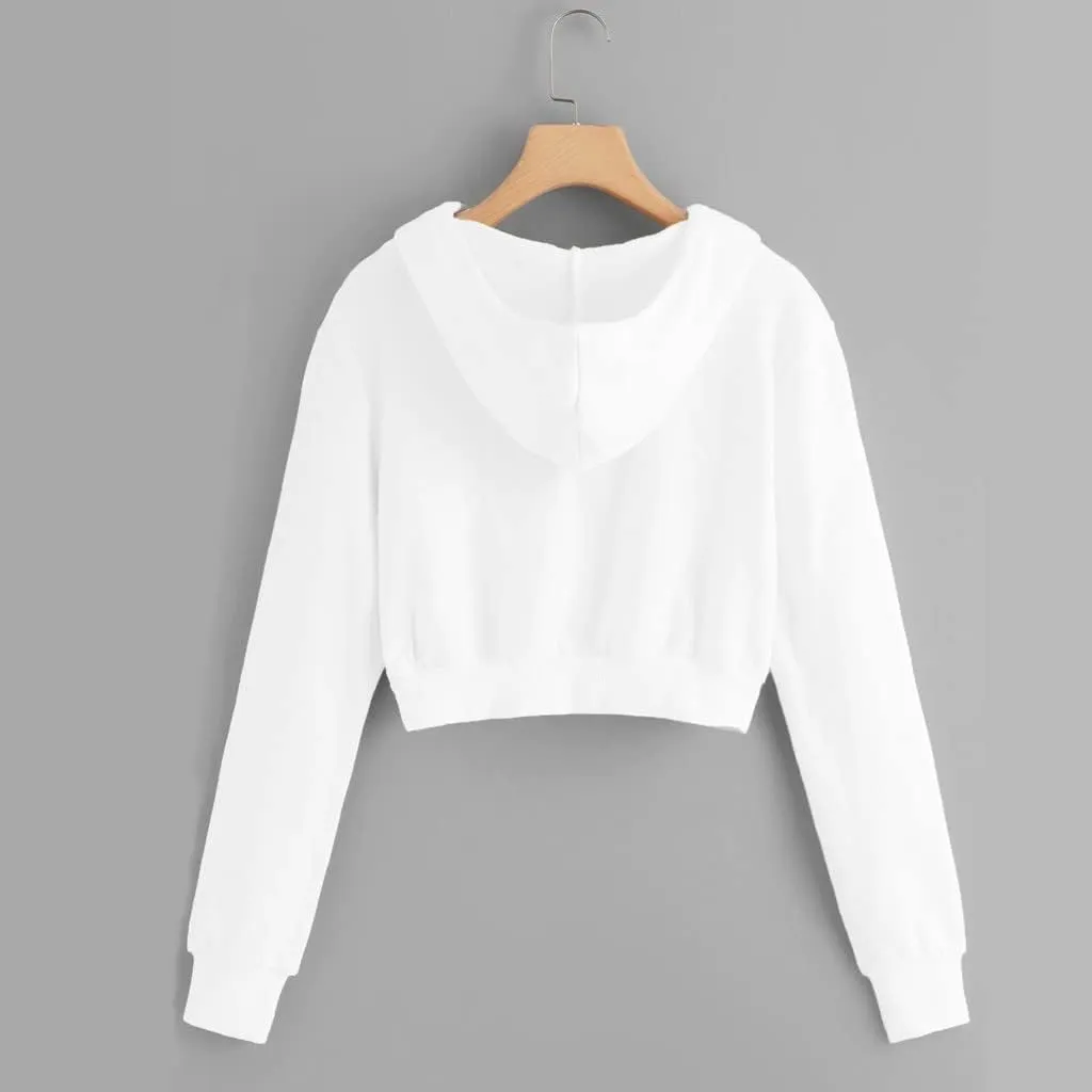 Cropped Hooded Sweatshirts for Women Fleece Full Zip Up Hoodies 90S Long Sleeve Y2k Clothes Jacket Top with Pockets