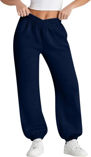 Crossover Sweatpants for Women Cotton Fleece Joggers Baggy Cinch Bottom Sweatpants Casual Loose Sweat Pants w/Pockets
