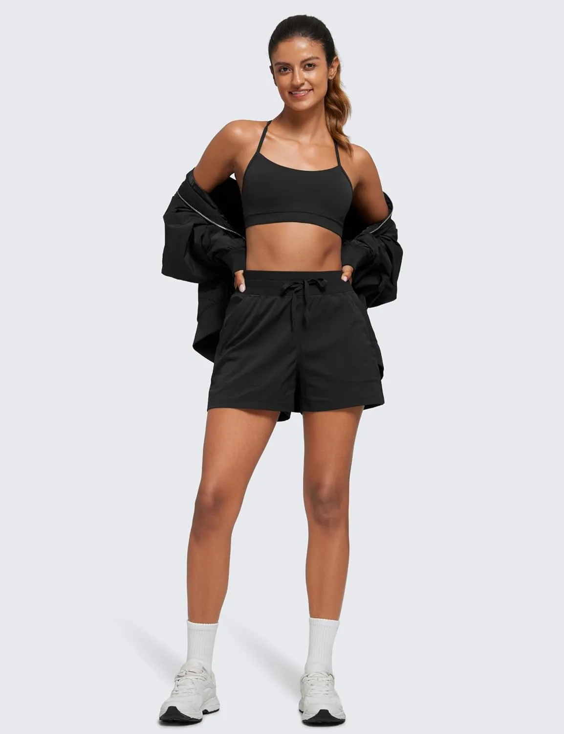 CRZ YOGA Lightweight Casual Shorts for Women 3.5" High Waisted Linerless Athletic Running Hiking Shorts with Zip Pockets