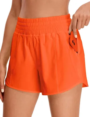 CRZ YOGA Womens High Waisted Running Shorts 4'' - Mesh Liner Lightweight Gym Sport Athletic Workout Shorts with Zipper Pocket