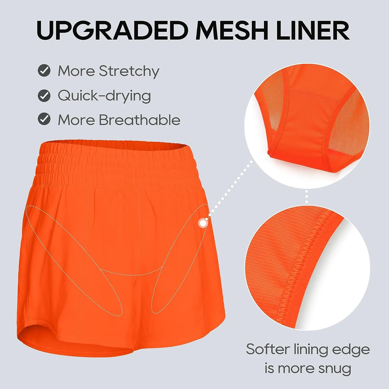 CRZ YOGA Womens High Waisted Running Shorts 4'' - Mesh Liner Lightweight Gym Sport Athletic Workout Shorts with Zipper Pocket