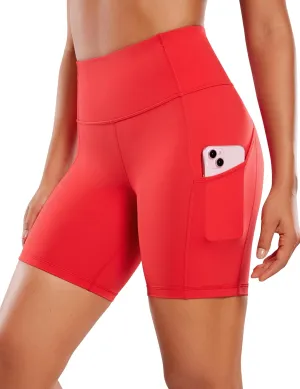 CRZ YOGA Women's Naked Feeling Light Running Shorts 6 Inches - High Waisted Gym Biker Compression Shorts with Pockets