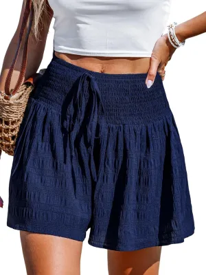 CUPSHE Women's Casual Shorts Smocked High Rise Bathing Suit Cover Up Wide Leg Beach Summer Shorts