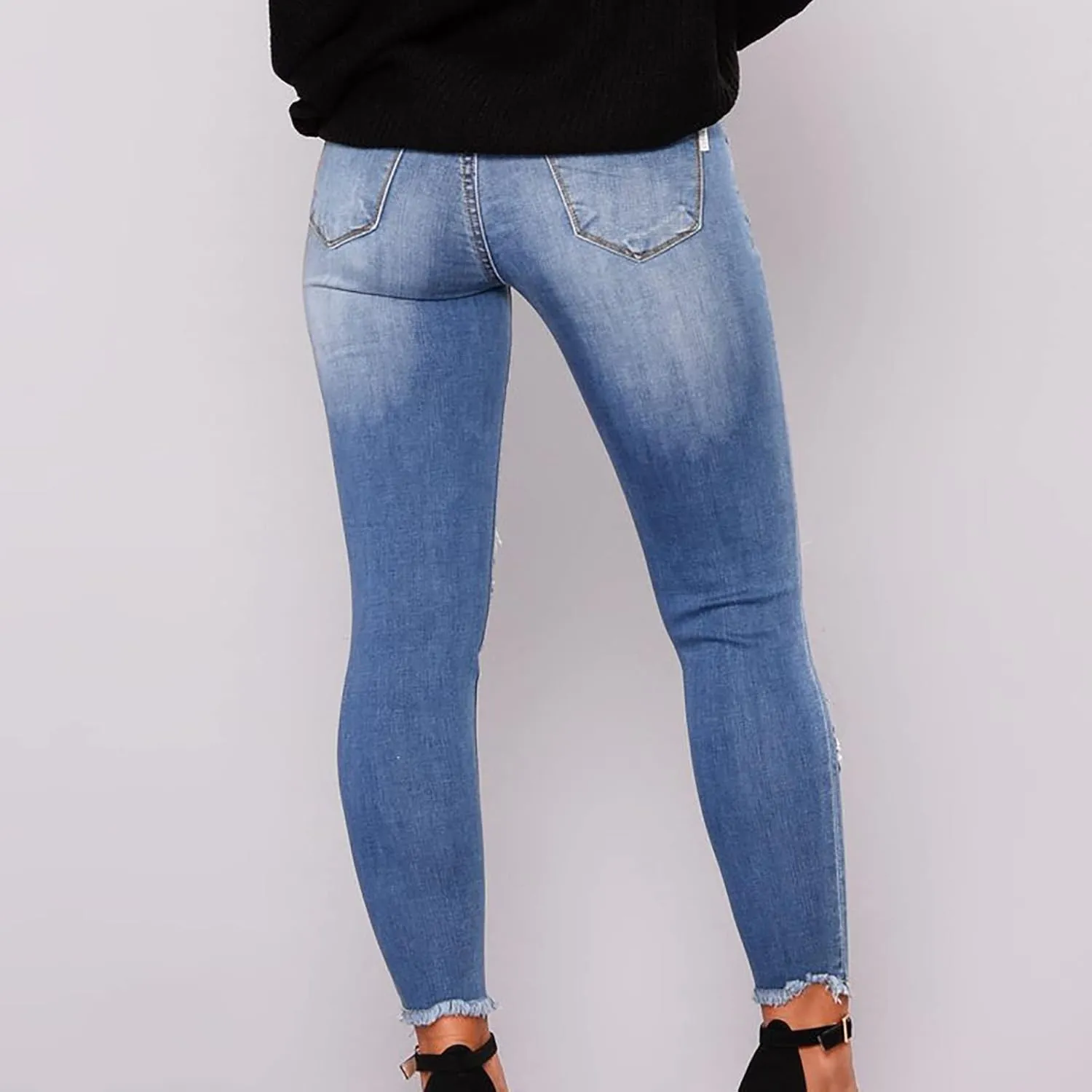 Curvy Ripped Shaping Jeans for Women High Waist Tummy Control Vintage Denim Pant Casual Tapered Stretch Skinny Jeans