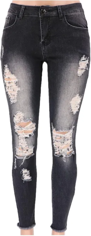 Curvy Ripped Shaping Jeans for Women High Waist Tummy Control Vintage Denim Pant Casual Tapered Stretch Skinny Jeans