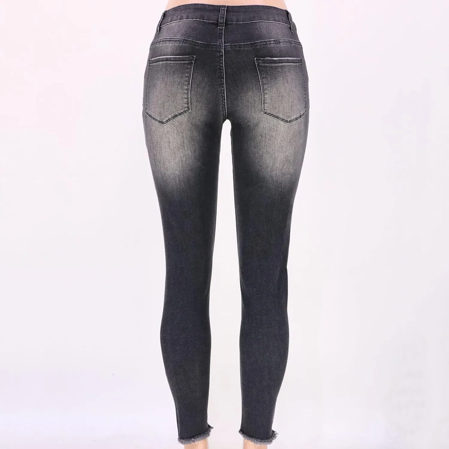 Curvy Ripped Shaping Jeans for Women High Waist Tummy Control Vintage Denim Pant Casual Tapered Stretch Skinny Jeans