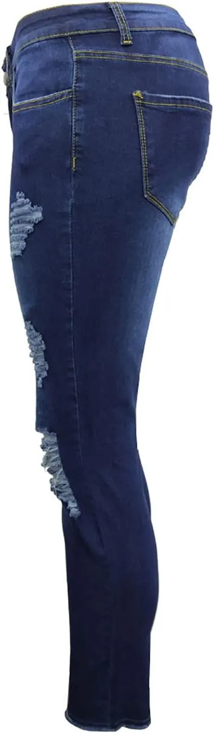 Curvy Ripped Shaping Jeans for Women High Waist Tummy Control Vintage Denim Pant Casual Tapered Stretch Skinny Jeans