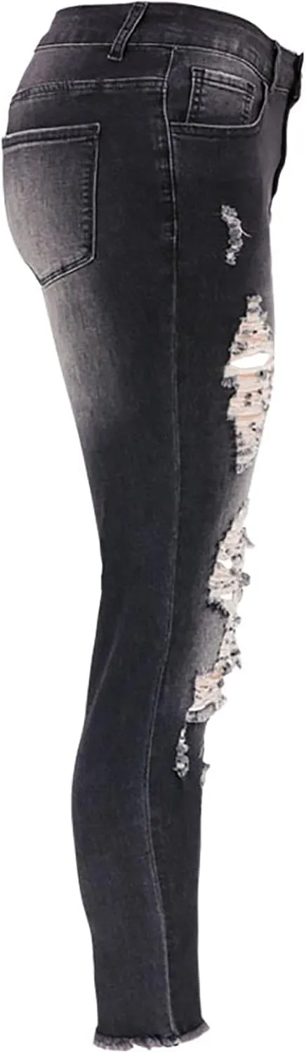 Curvy Ripped Shaping Jeans for Women High Waist Tummy Control Vintage Denim Pant Casual Tapered Stretch Skinny Jeans