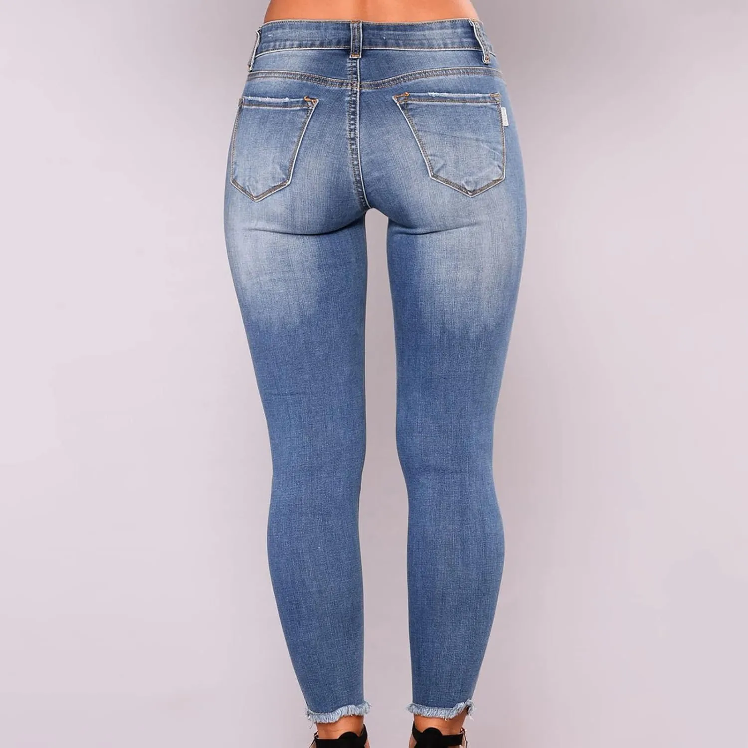 Curvy Ripped Shaping Jeans for Women High Waist Tummy Control Vintage Denim Pant Casual Tapered Stretch Skinny Jeans
