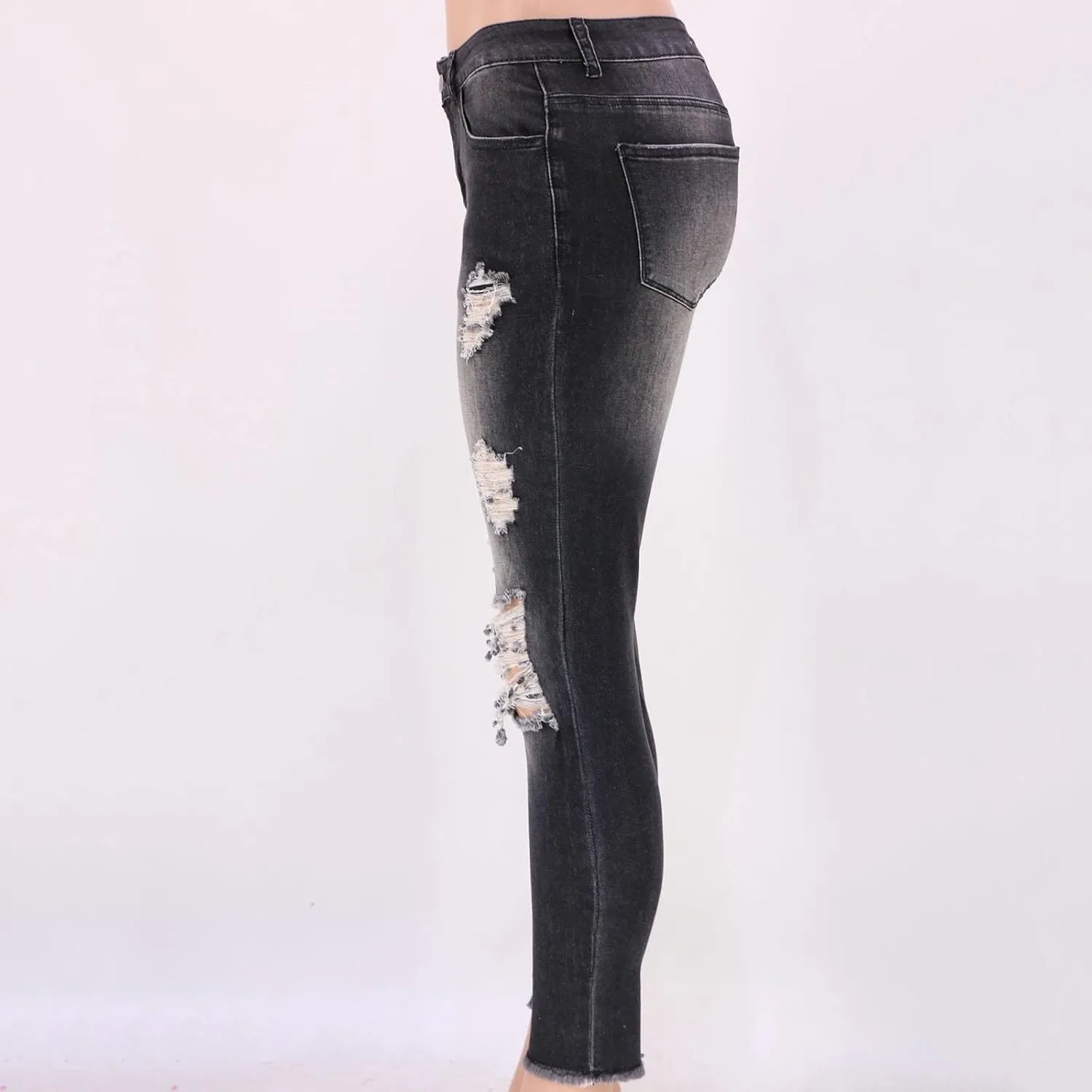 Curvy Ripped Shaping Jeans for Women High Waist Tummy Control Vintage Denim Pant Casual Tapered Stretch Skinny Jeans
