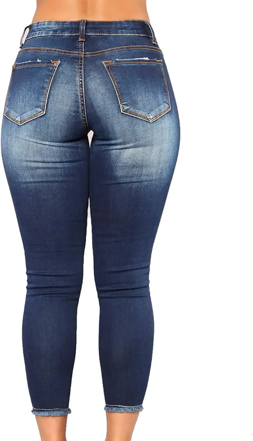 Curvy Ripped Shaping Jeans for Women High Waist Tummy Control Vintage Denim Pant Casual Tapered Stretch Skinny Jeans
