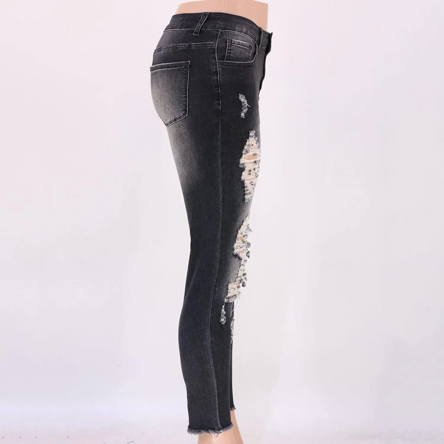 Curvy Ripped Shaping Jeans for Women High Waist Tummy Control Vintage Denim Pant Casual Tapered Stretch Skinny Jeans