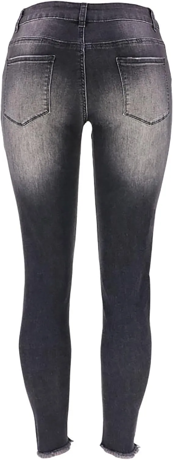 Curvy Ripped Shaping Jeans for Women High Waist Tummy Control Vintage Denim Pant Casual Tapered Stretch Skinny Jeans