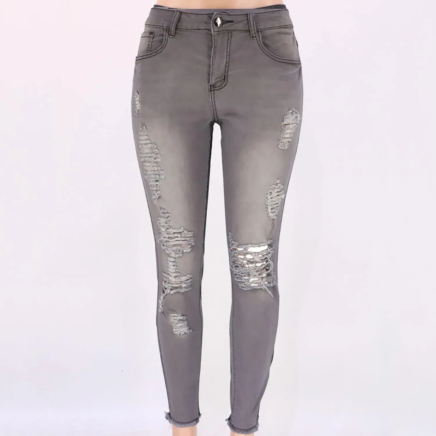 Curvy Ripped Shaping Jeans for Women High Waist Tummy Control Vintage Denim Pant Casual Tapered Stretch Skinny Jeans