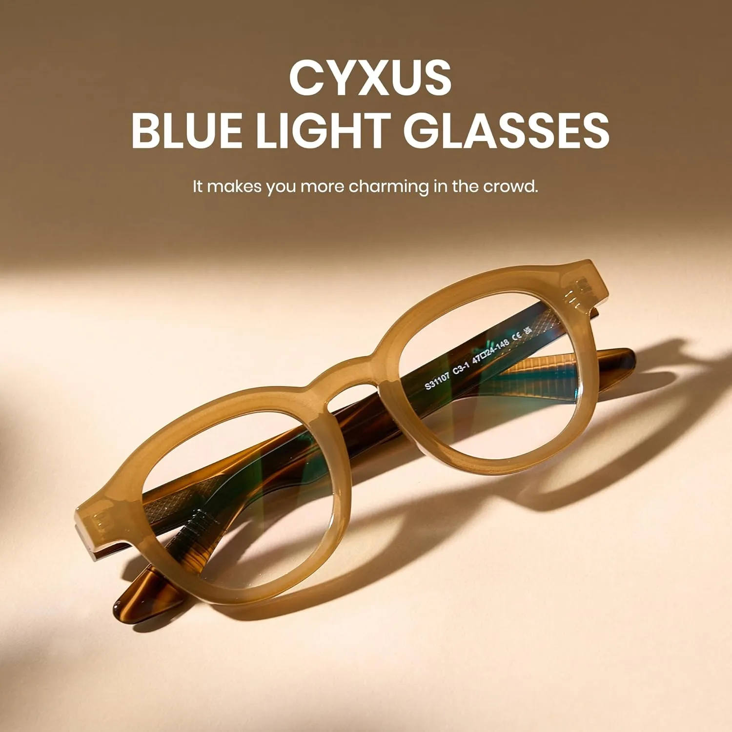 Cyxus Blue Light Glasses Fashion Round Computer Blue Ray Blocking Glasses Tr90 Frame Anti Glare Strain For Men Women 8553