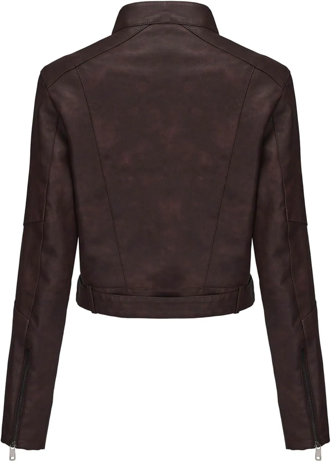 Dademeo Faux Leather Jackets Womens Cropped Stand Up Collar Moto Biker Jacket Zip Up Long Sleeve Motorcycle Leather Jacket
