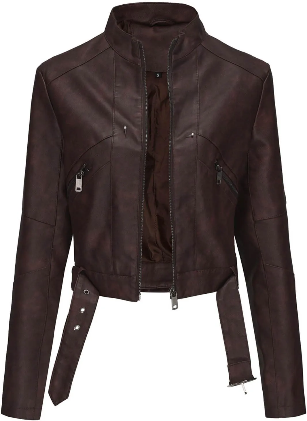 Dademeo Faux Leather Jackets Womens Cropped Stand Up Collar Moto Biker Jacket Zip Up Long Sleeve Motorcycle Leather Jacket