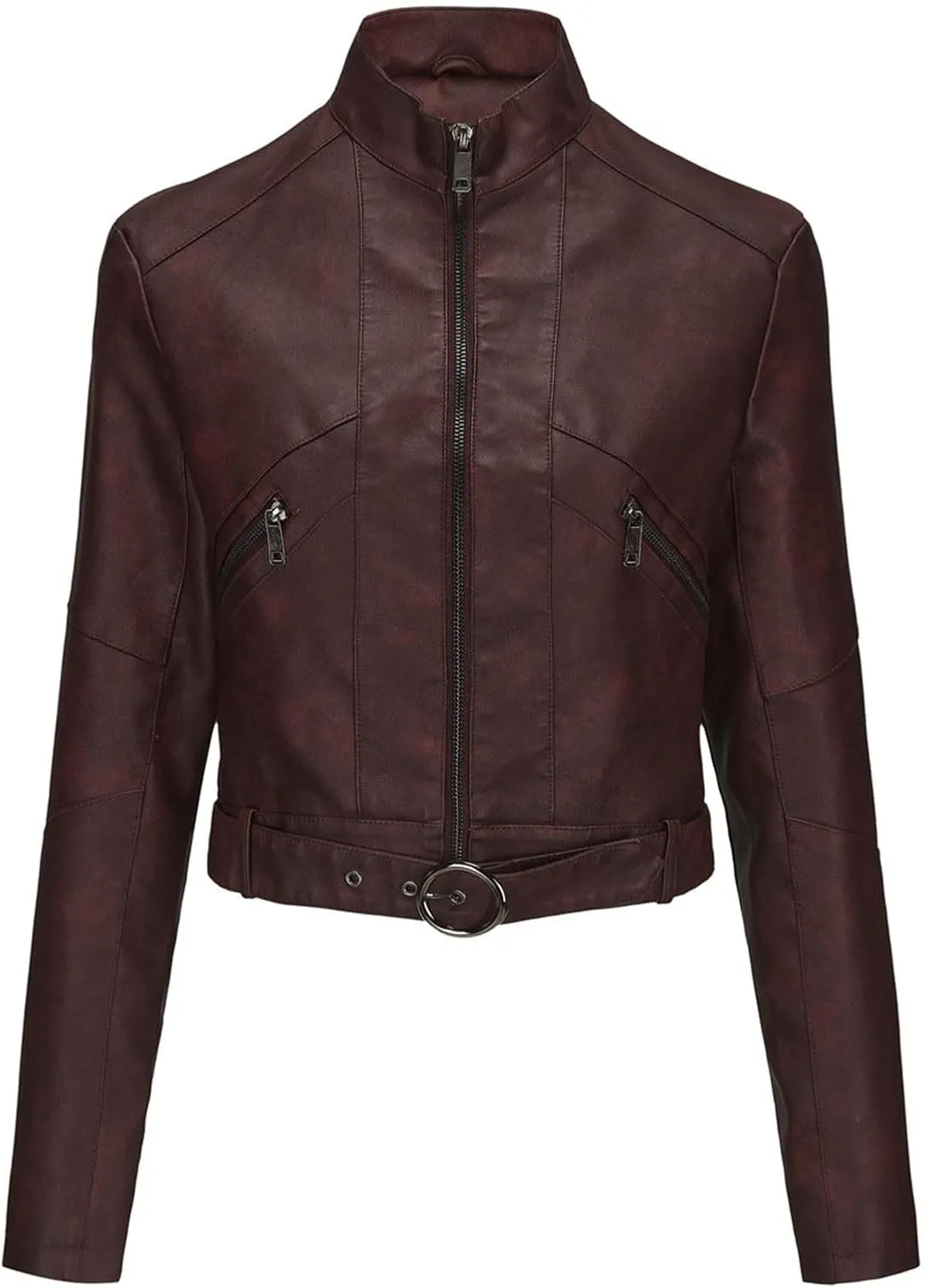 Dademeo Faux Leather Jackets Womens Cropped Stand Up Collar Moto Biker Jacket Zip Up Long Sleeve Motorcycle Leather Jacket